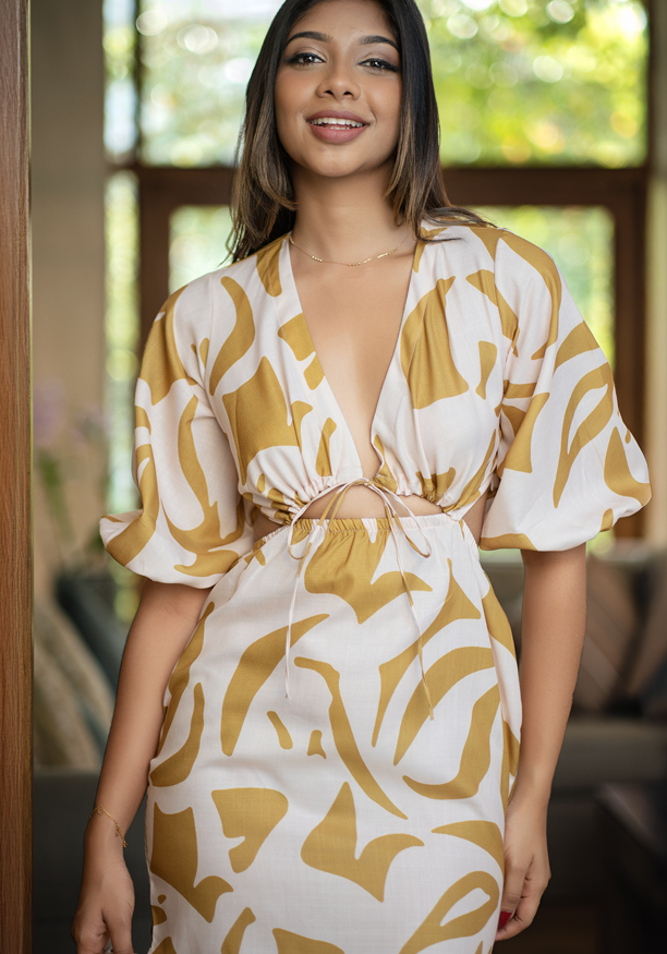 LINNA YELLOW PRINTED DRESS